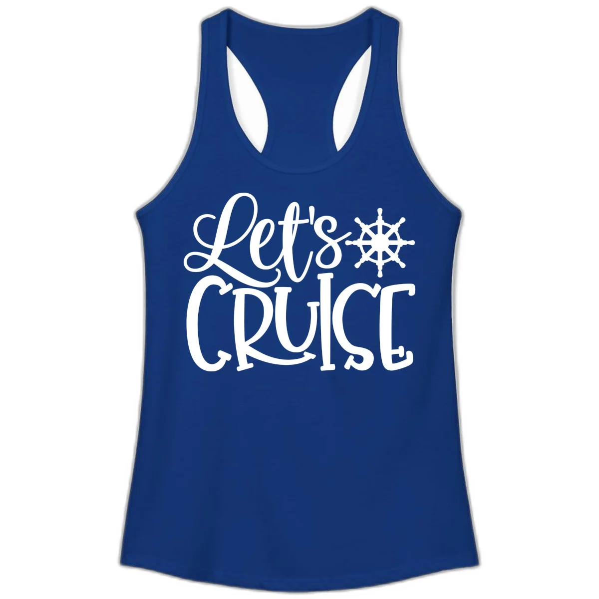 Let's Cruise Nautical Wheel Design Ladies Tank in Solid Royal