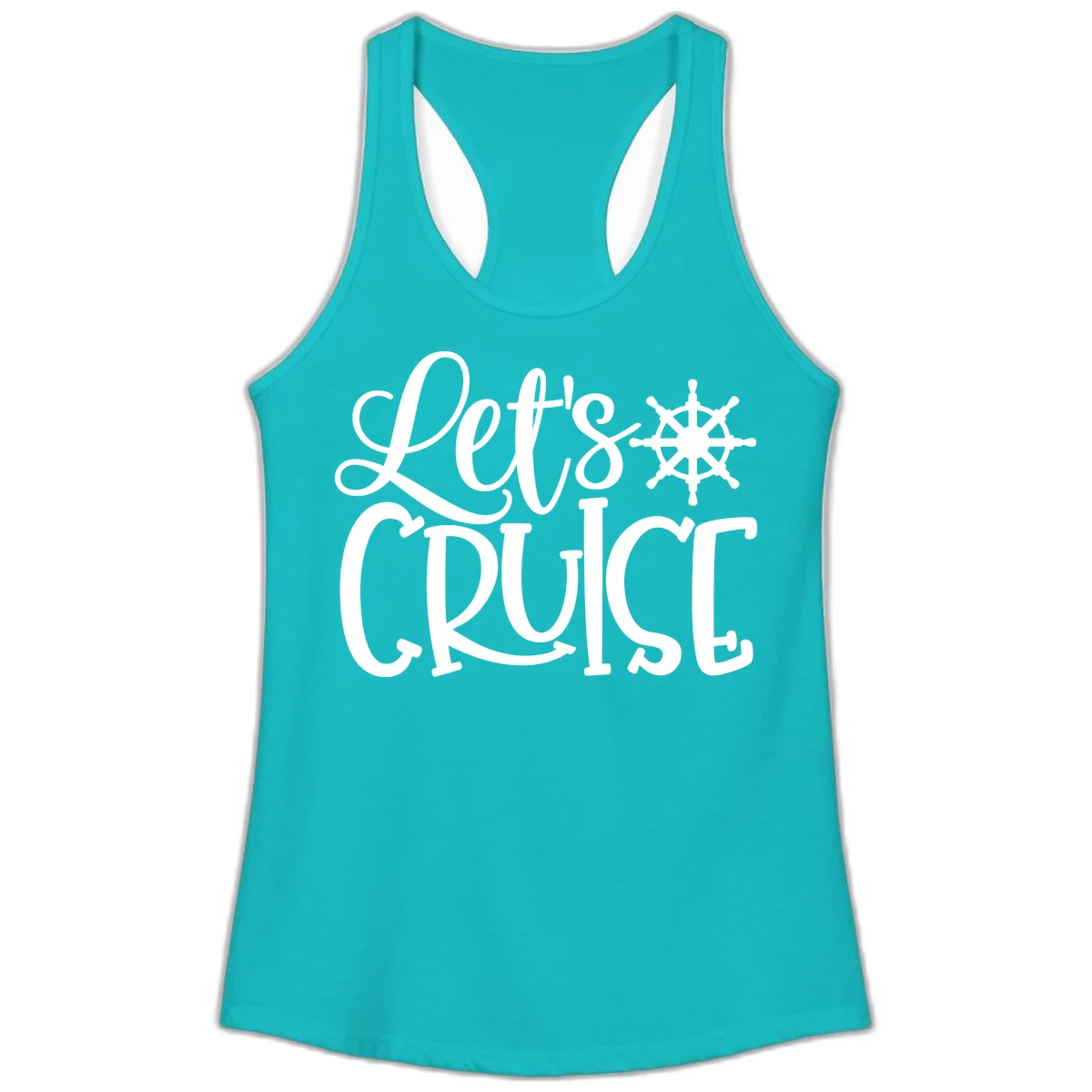 Let's Cruise Nautical Wheel Design Ladies Tank in Tahiti Blue