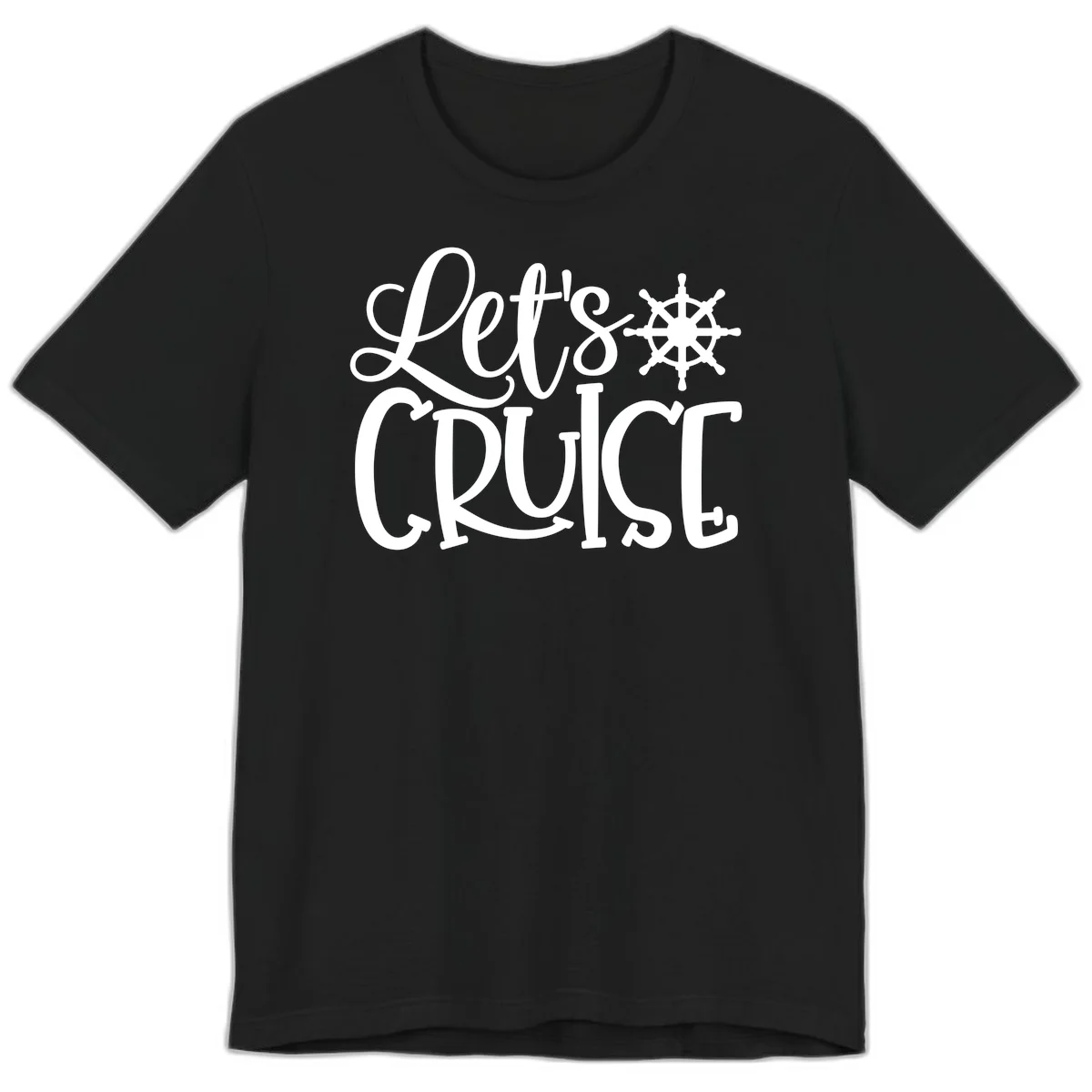 Let's Cruise Nautical Wheel Design Premium T-Shirt in Black