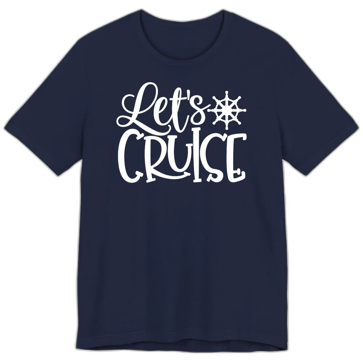 Let's Cruise Nautical Wheel Design Premium T-Shirt in Navy