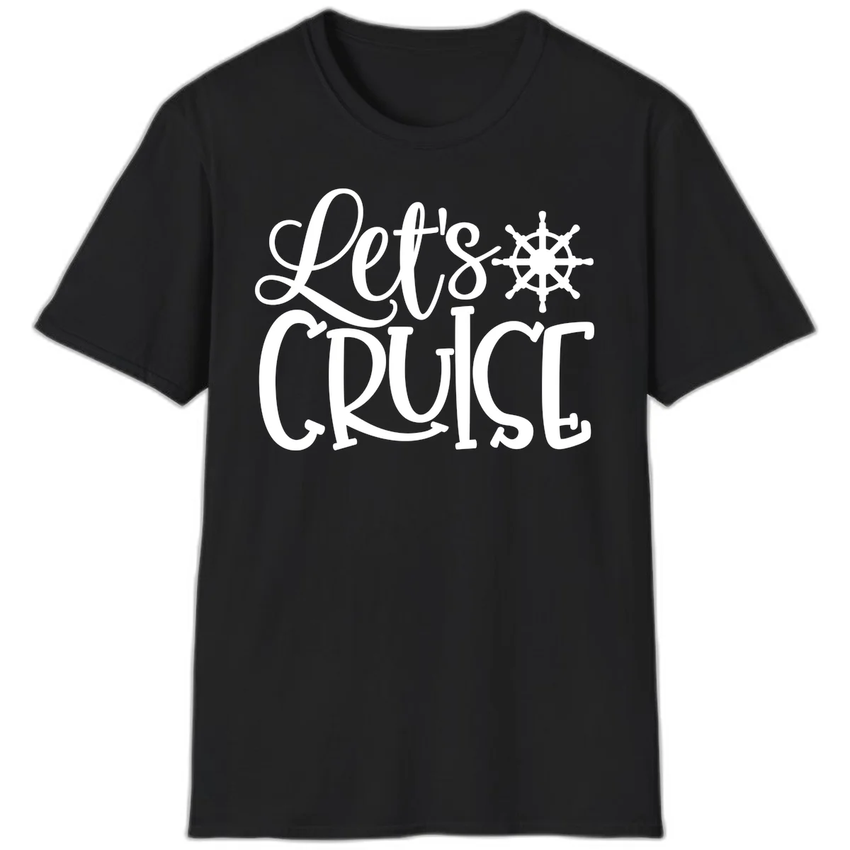 Let's Cruise Nautical Wheel Design T-Shirt in Black