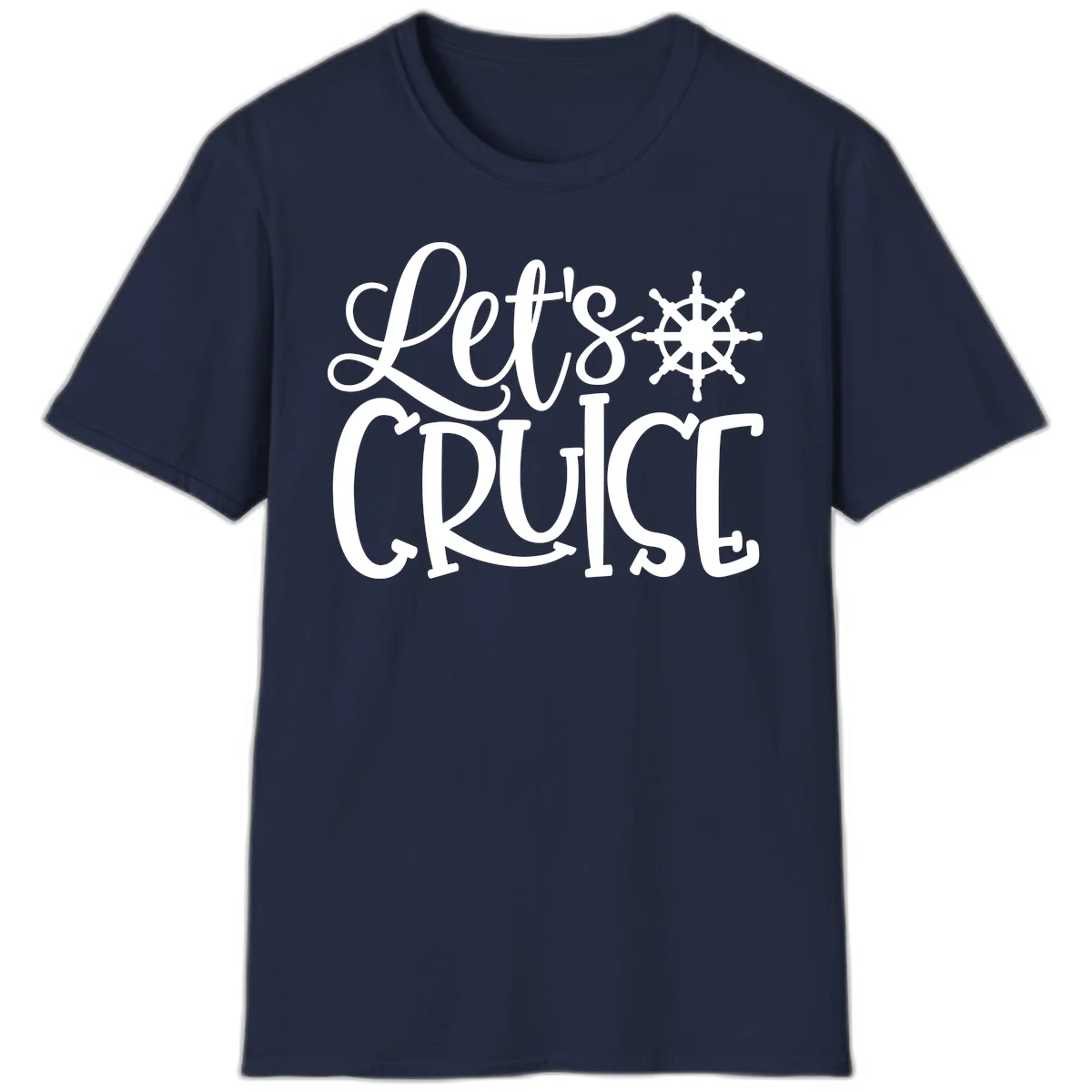 Let's Cruise Nautical Wheel Design T-Shirt in Navy