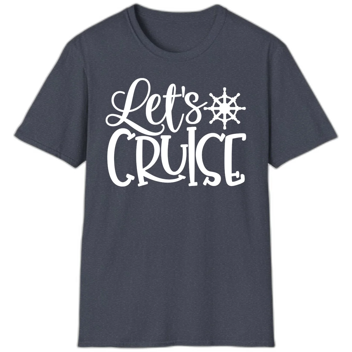 Let's Cruise Nautical Wheel Design T-Shirt in Heather Navy