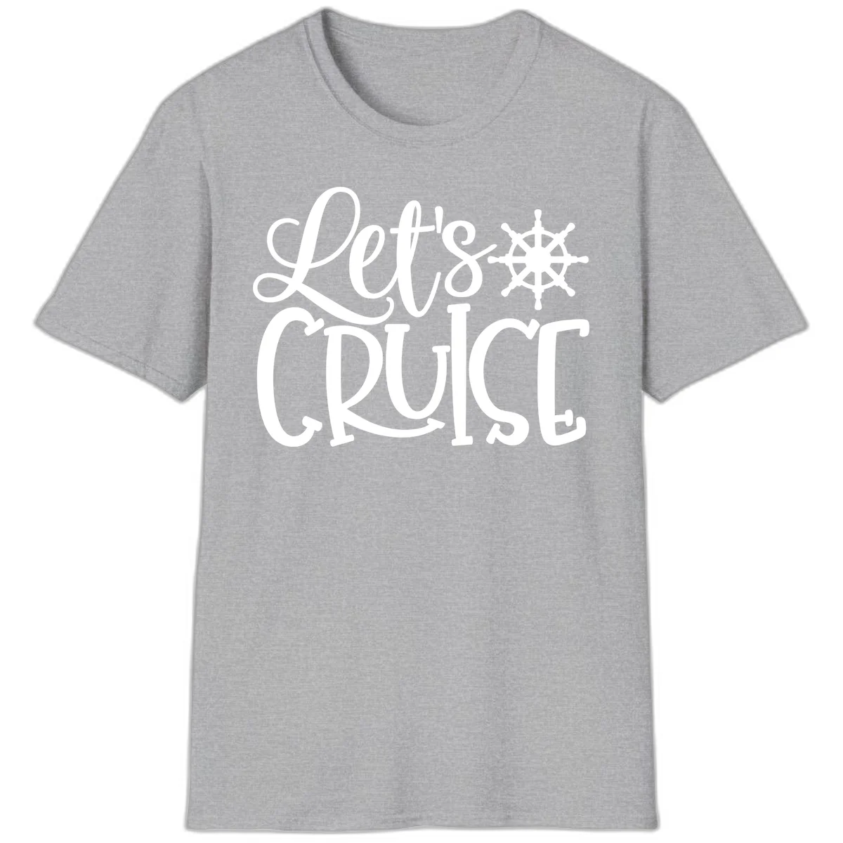 Let's Cruise Nautical Wheel Design T-Shirt in Sport Grey