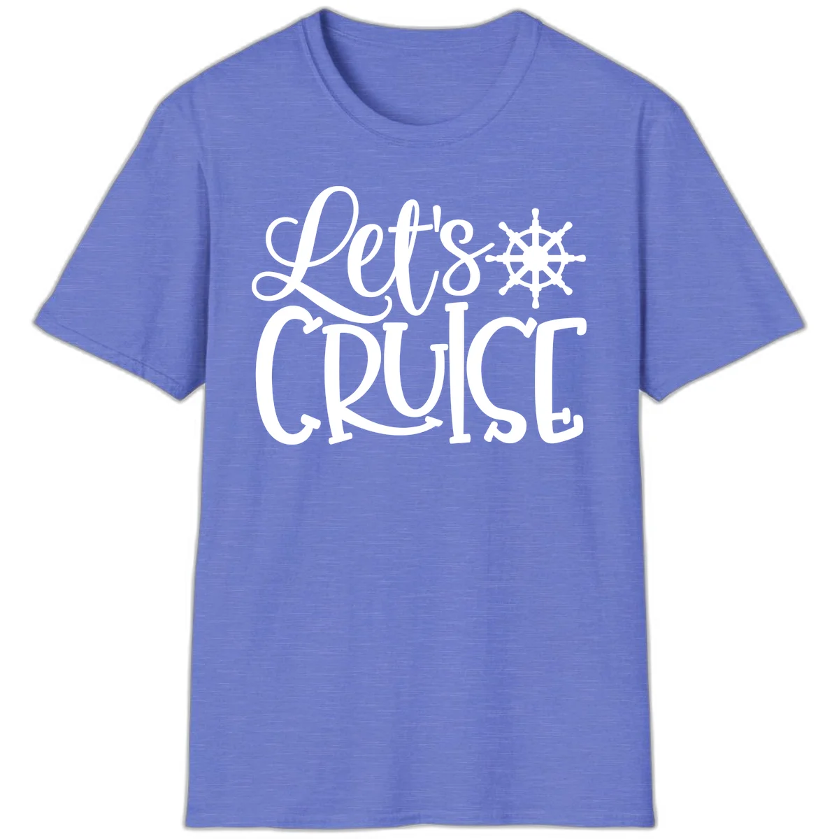 Let's Cruise Nautical Wheel Design T-Shirt in Heather Royal