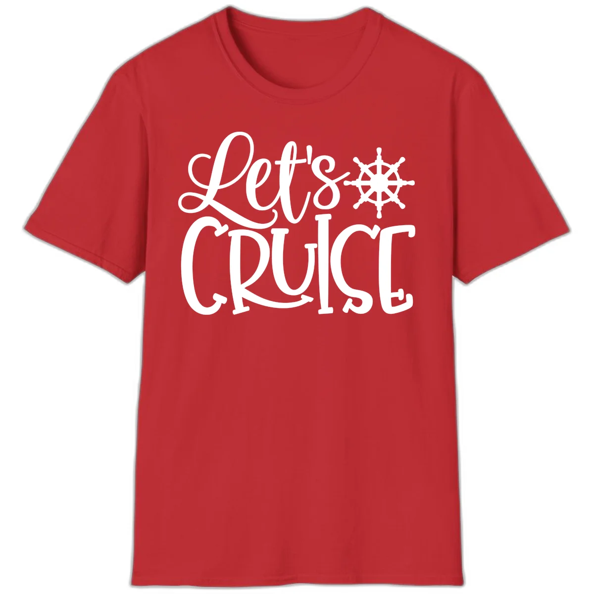 Let's Cruise Nautical Wheel Design T-Shirt in Red