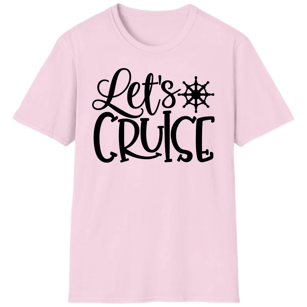 Let's Cruise Nautical Wheel Design T-Shirt in Light Pink