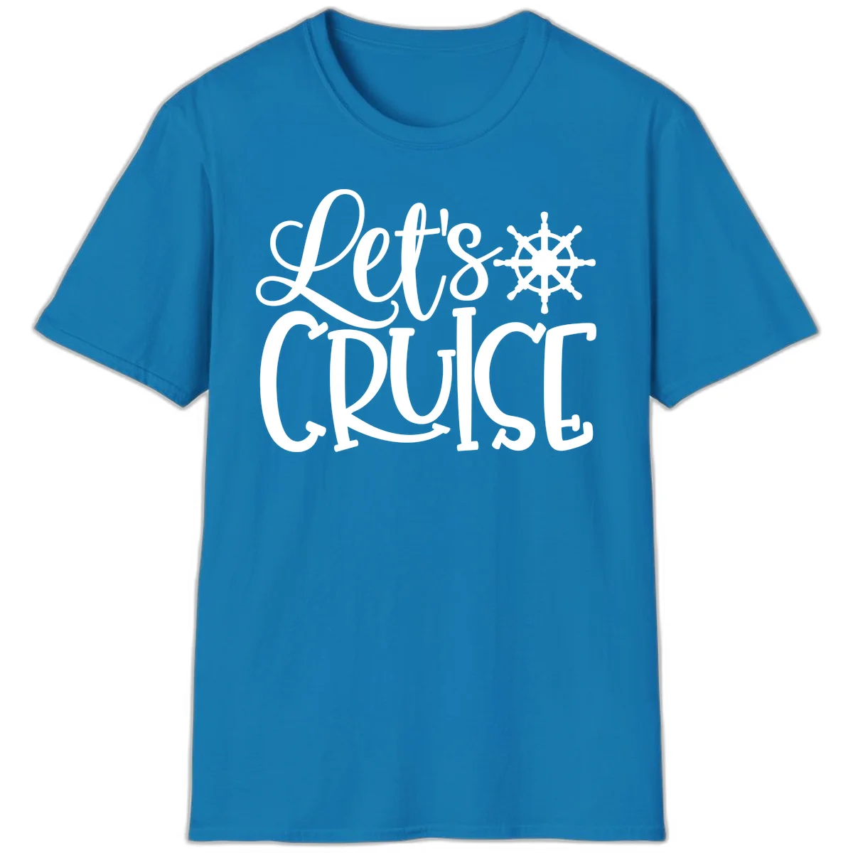 Let's Cruise Nautical Wheel Design T-Shirt in Sapphire