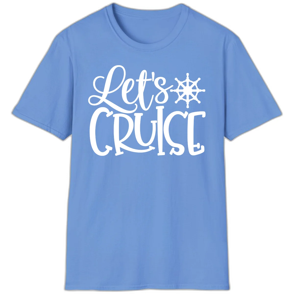 Let's Cruise Nautical Wheel Design T-Shirt in Carolina Blue