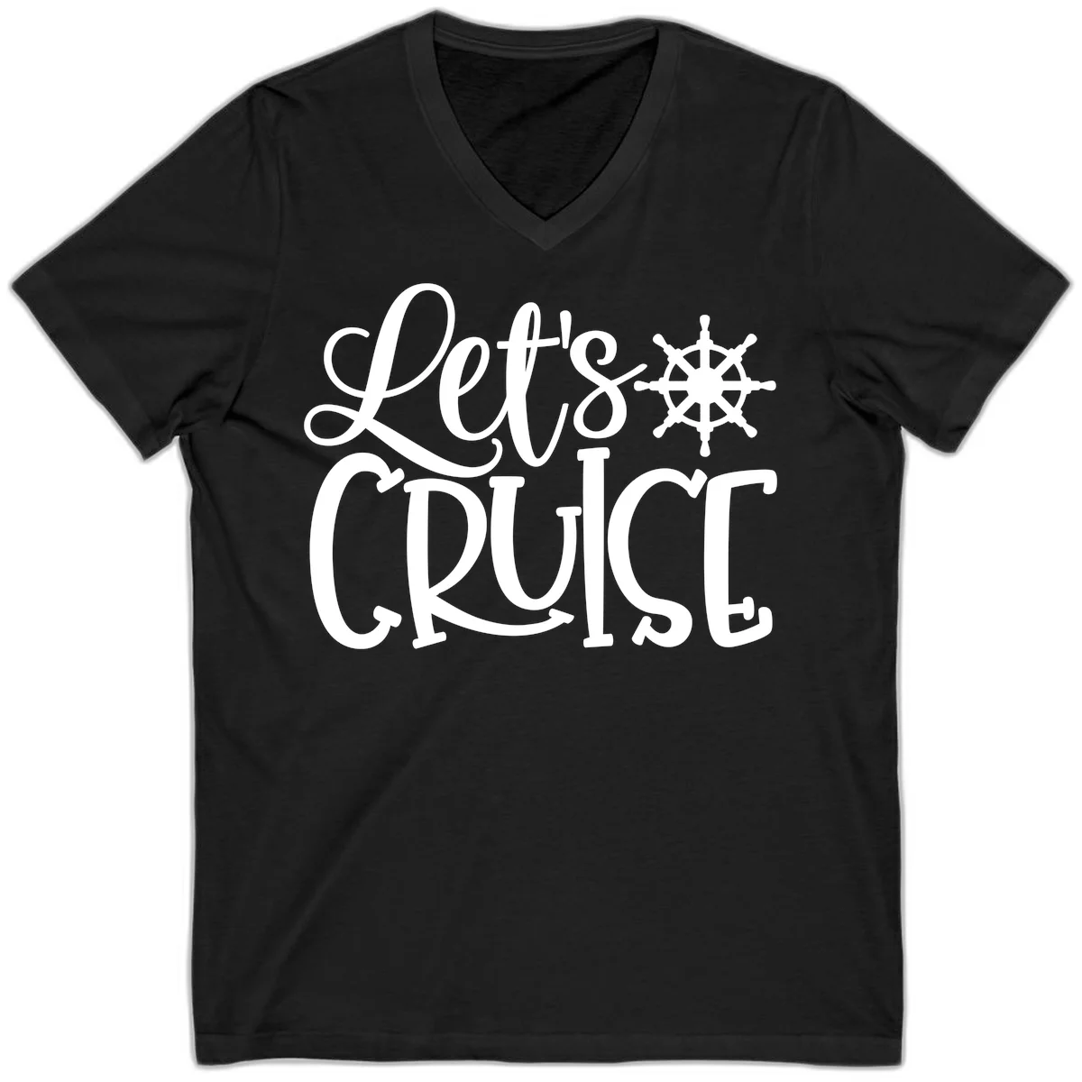 Let's Cruise Nautical Wheel Design V-Neck in Black