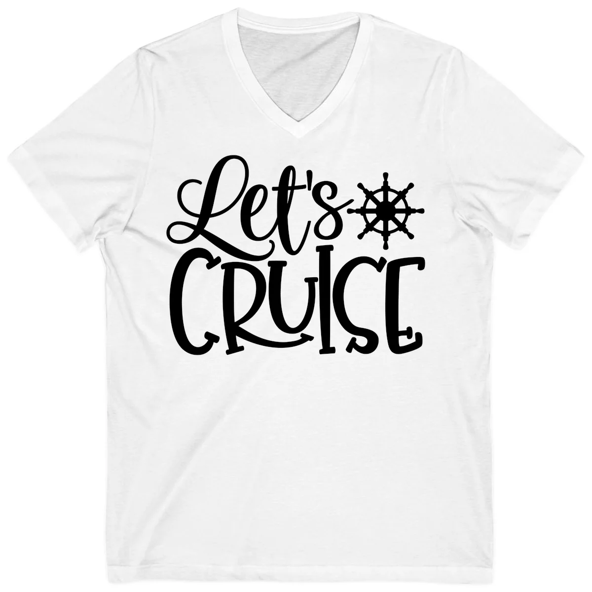 Let's Cruise Nautical Wheel Design V-Neck in White