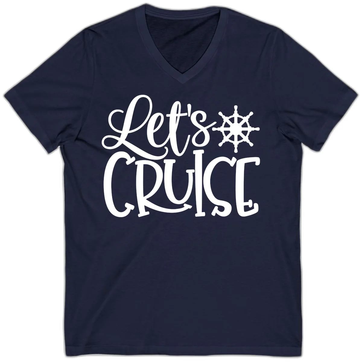 Let's Cruise Nautical Wheel Design V-Neck in Navy