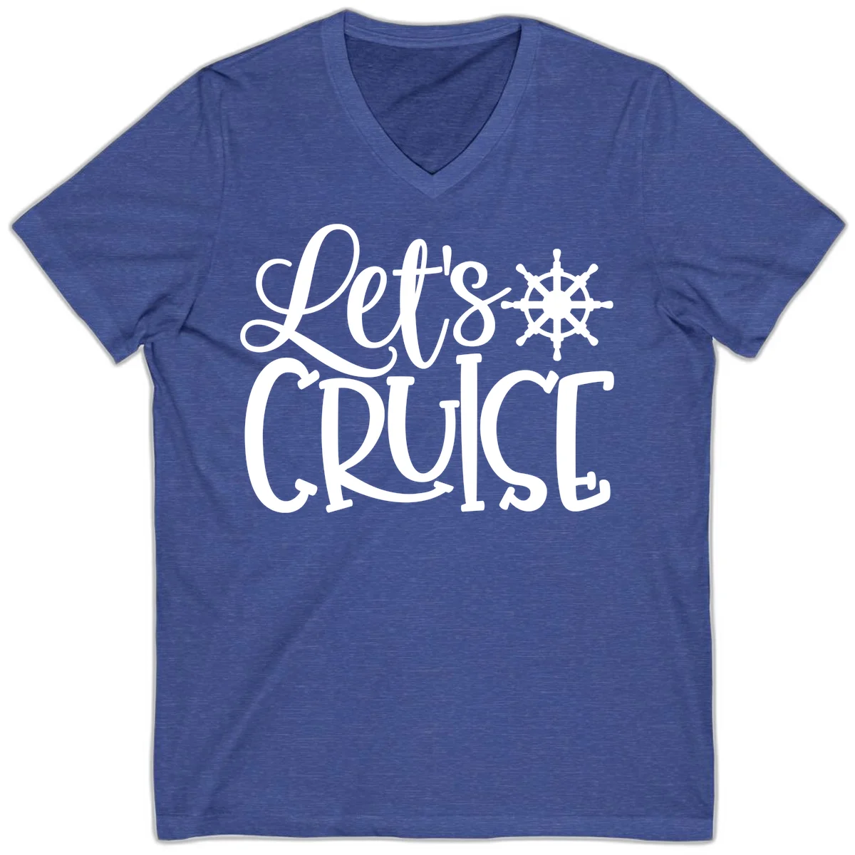 Let's Cruise Nautical Wheel Design V-Neck in Heather True Royal