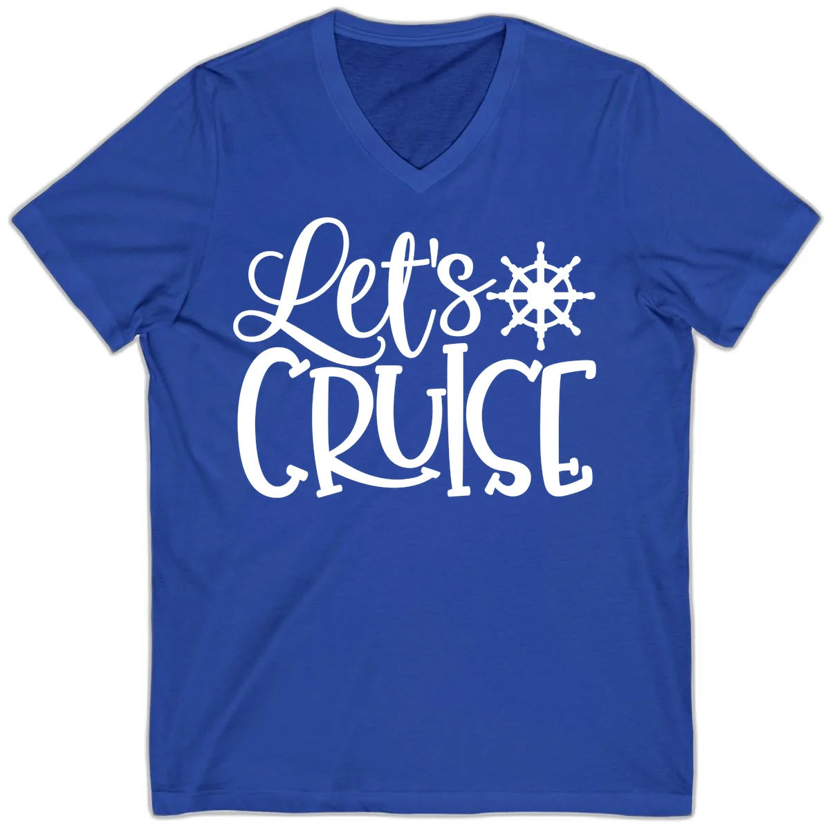 Let's Cruise Nautical Wheel Design V-Neck in True Royal