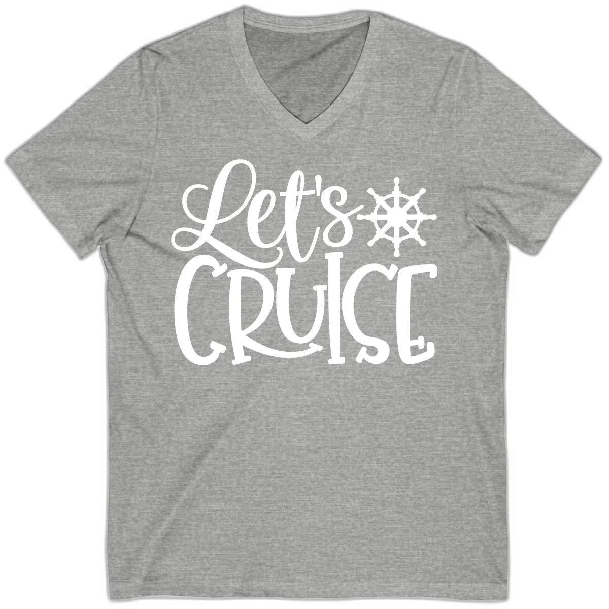 Let's Cruise Nautical Wheel Design V-Neck in Athletic Heather