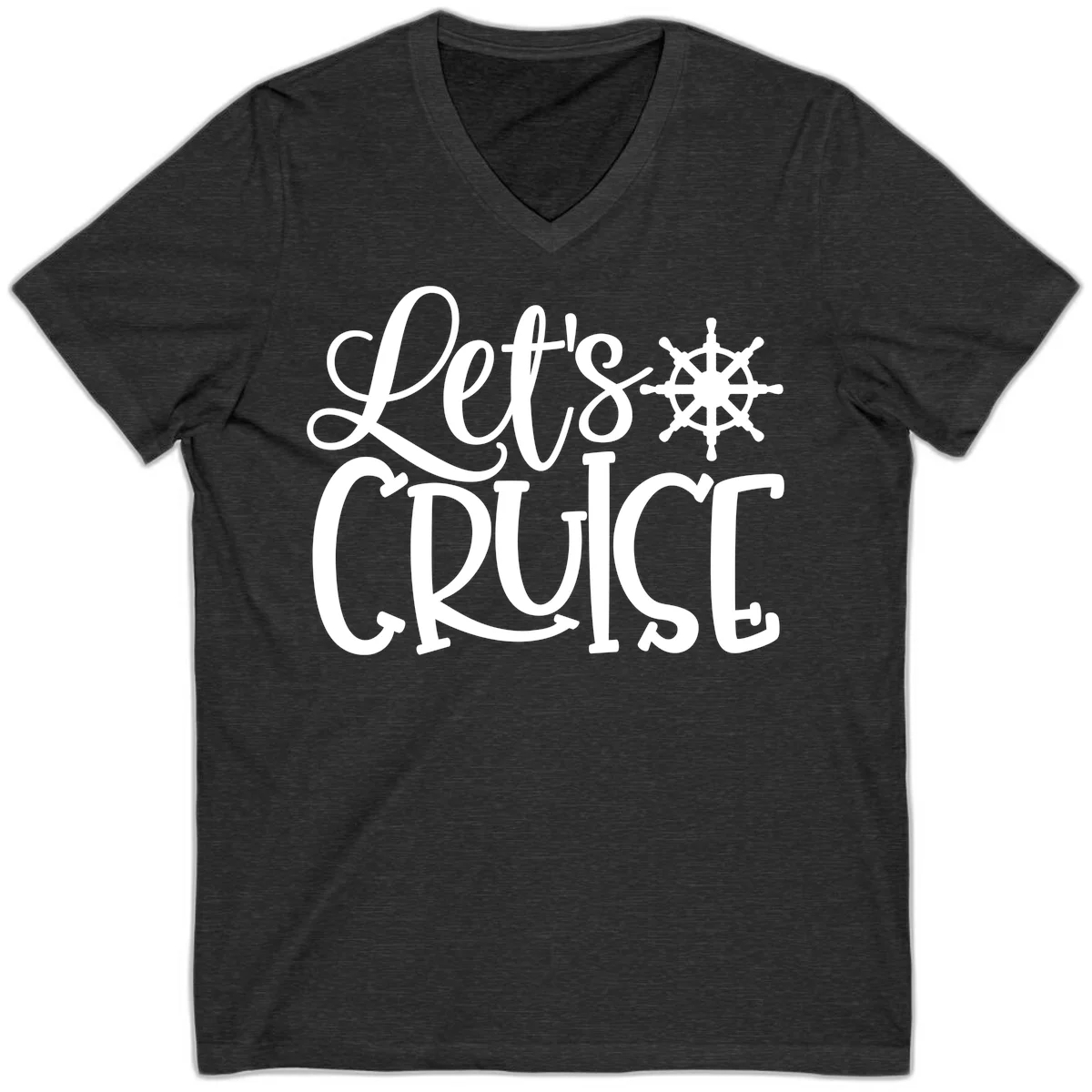 Let's Cruise Nautical Wheel Design V-Neck in Dark Grey Heather