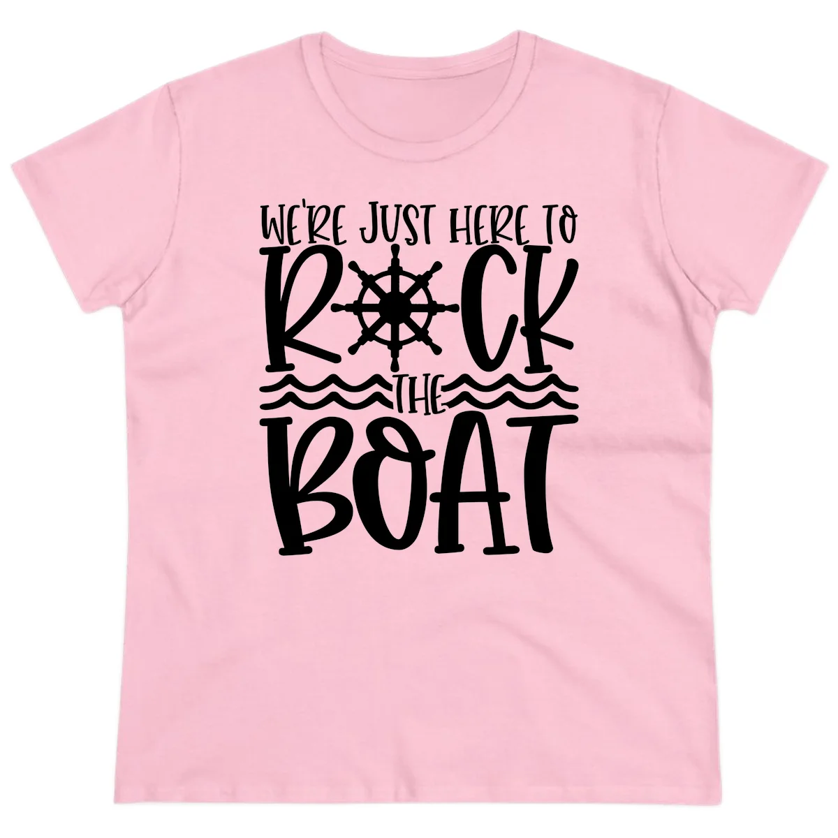 We're Just Here To Kick The Boat Ladies Tee in Light Pink