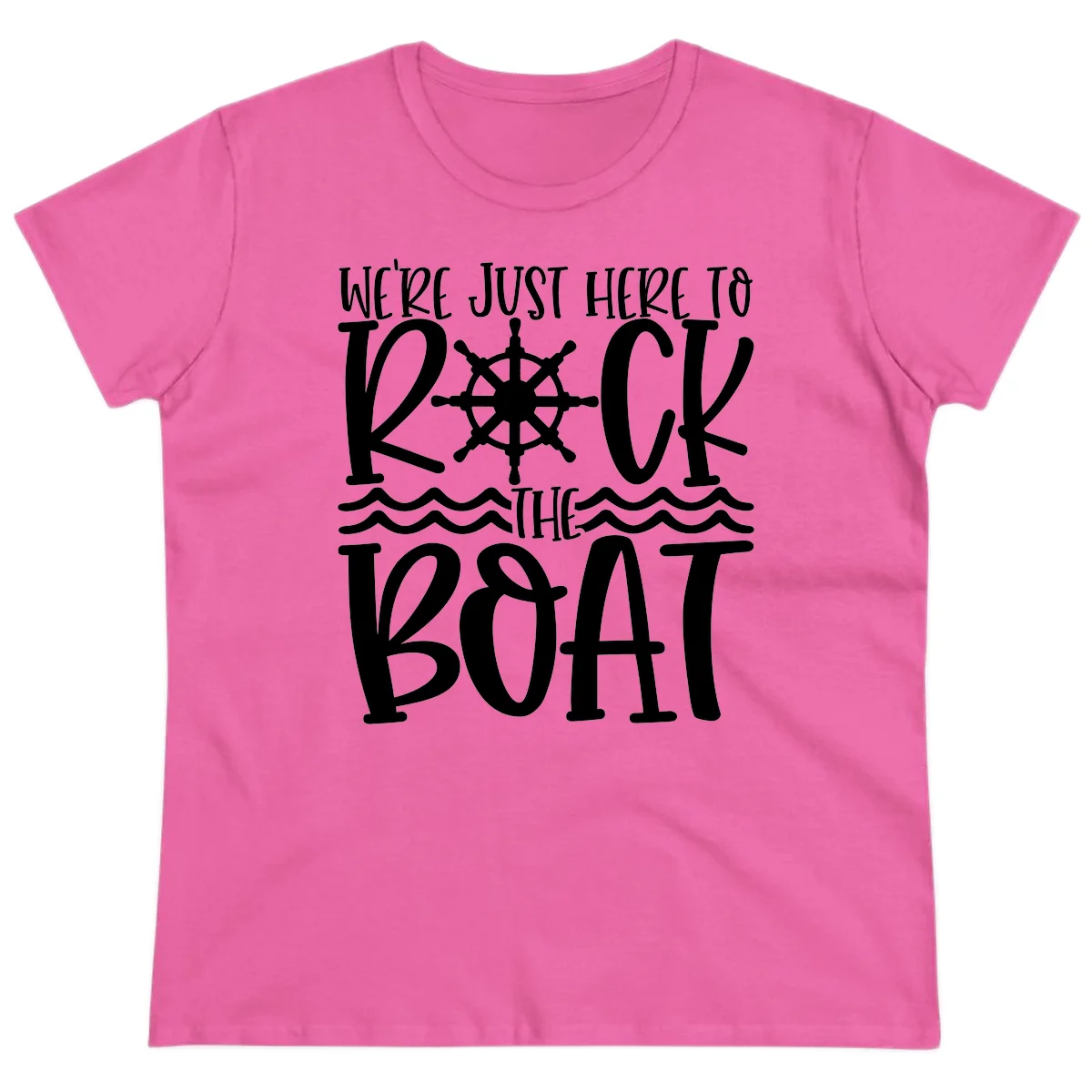 We're Just Here To Kick The Boat Ladies Tee in Azalea