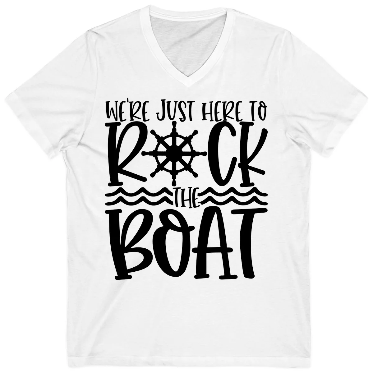 We're Just Here To Kick The Boat V-Neck in White