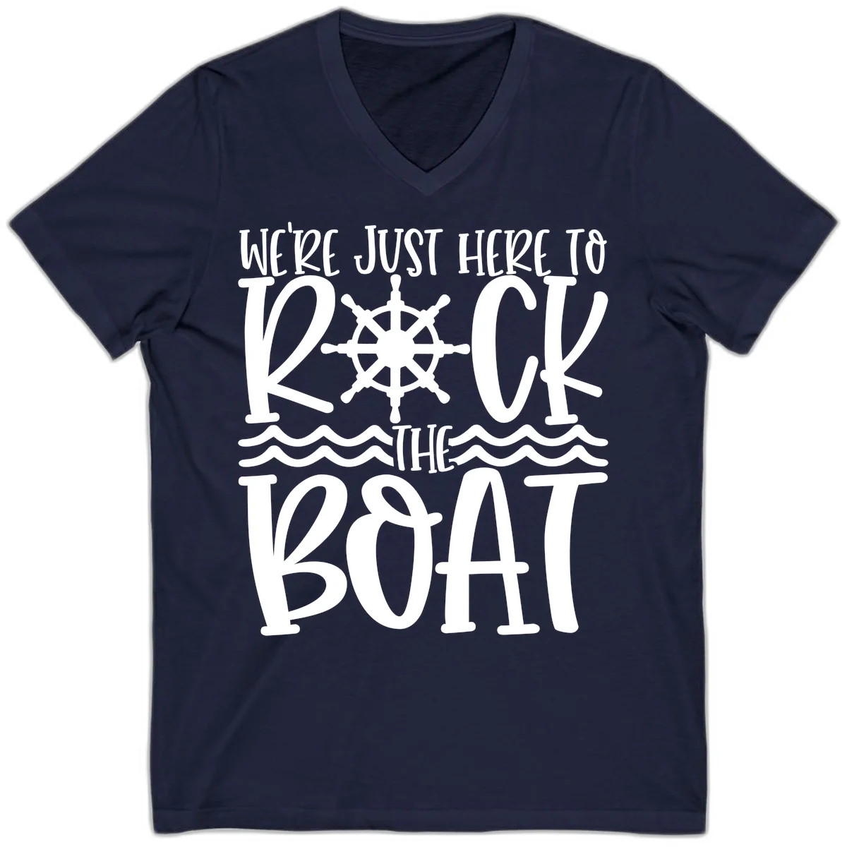 We're Just Here To Kick The Boat V-Neck in Navy