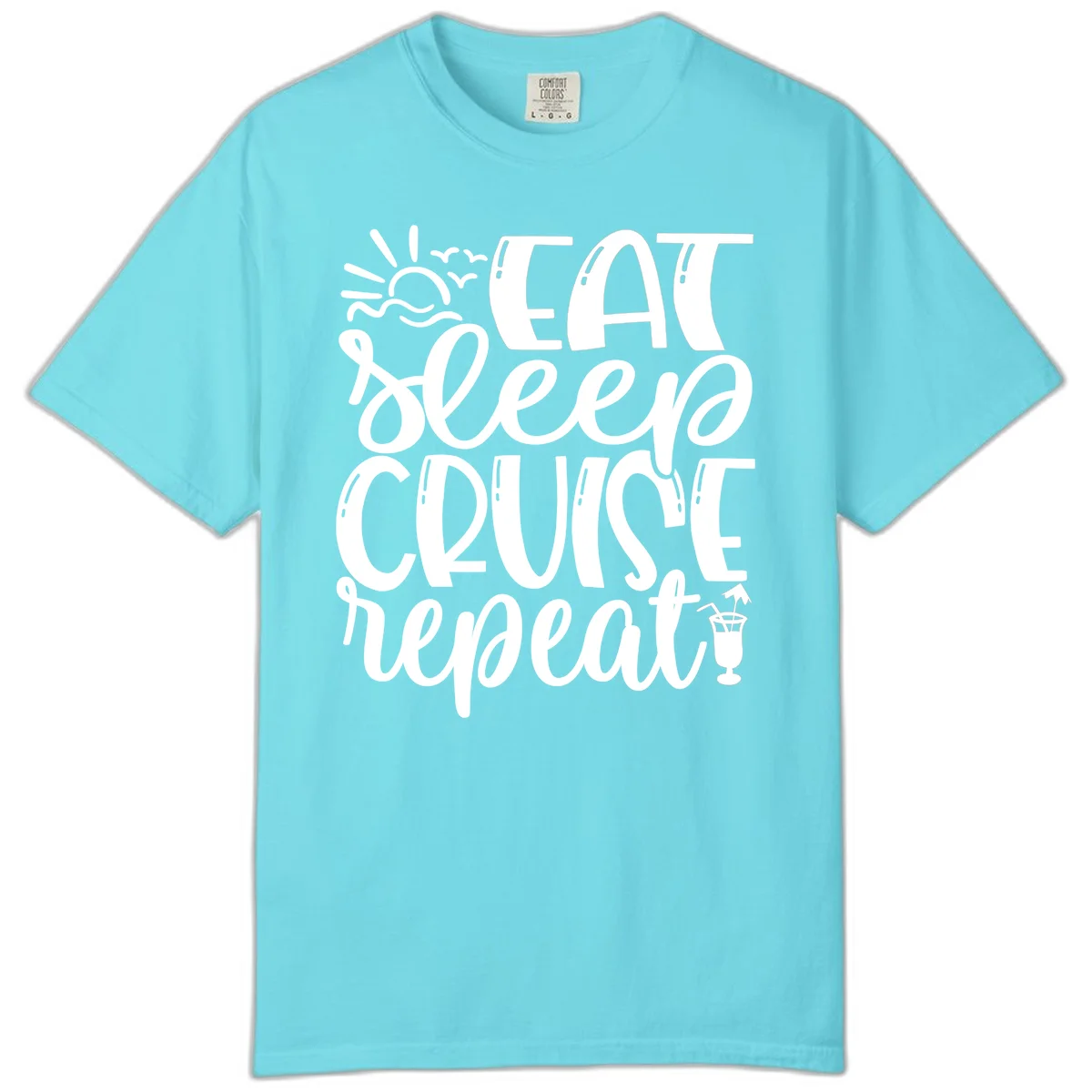 Eat Sleep Cruise Repeat Comfort Color Tee - Cruise Life in Lagoon Blue
