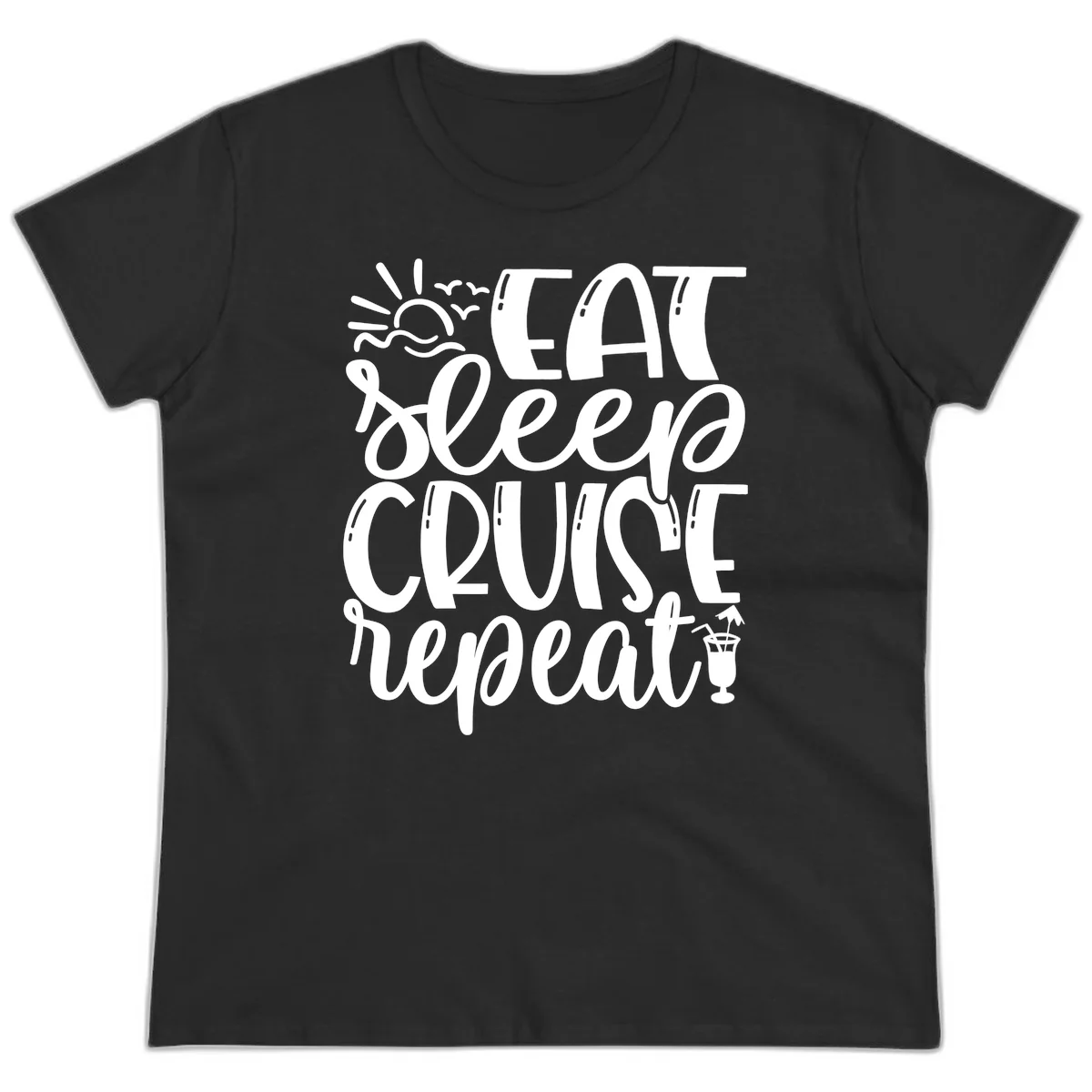 Eat Sleep Cruise Repeat Ladies Tee - Cruise Obsession in Black