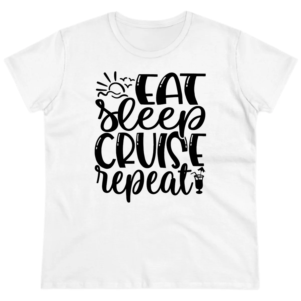 Eat Sleep Cruise Repeat Ladies Tee - Cruise Obsession in White