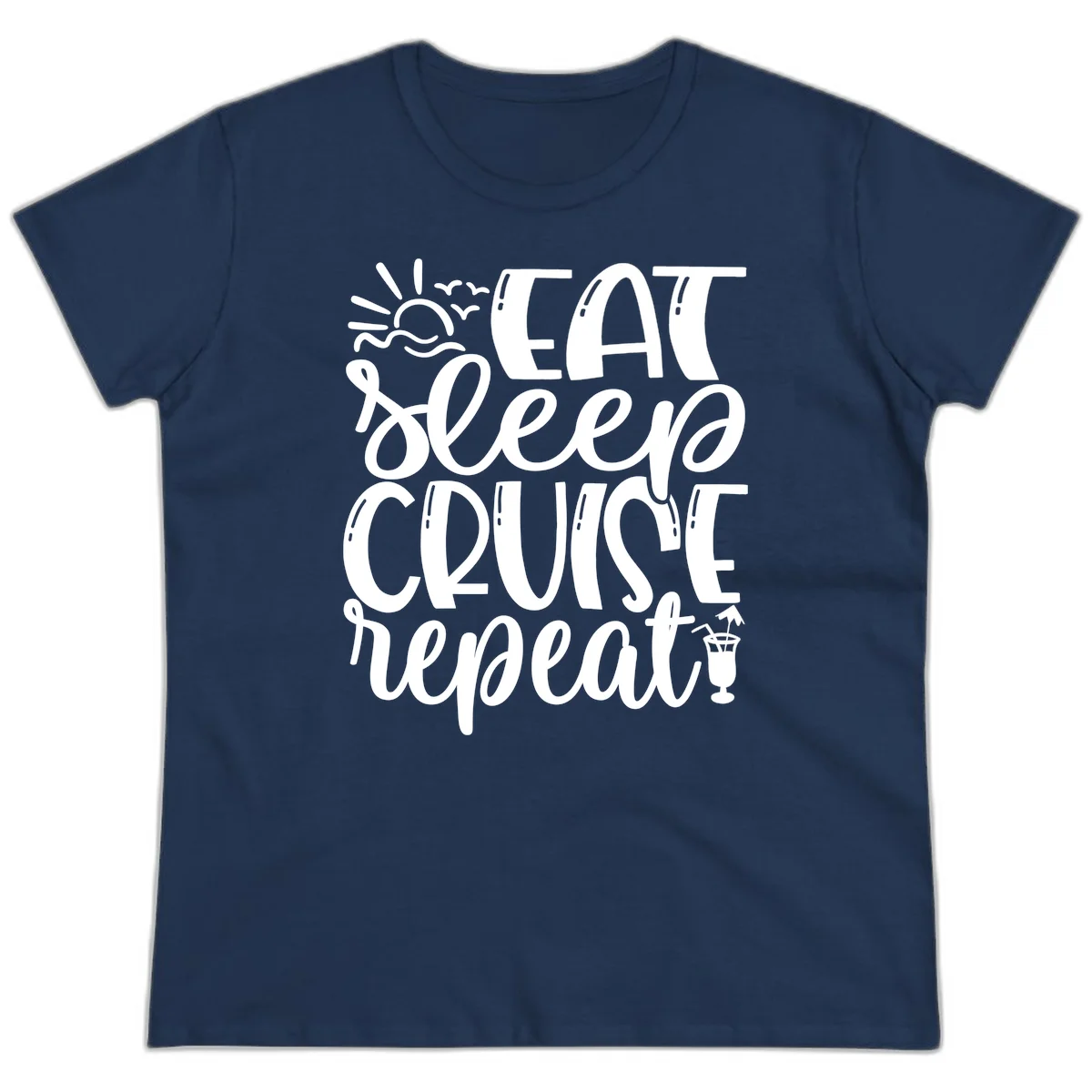 Eat Sleep Cruise Repeat Ladies Tee - Cruise Obsession in Navy
