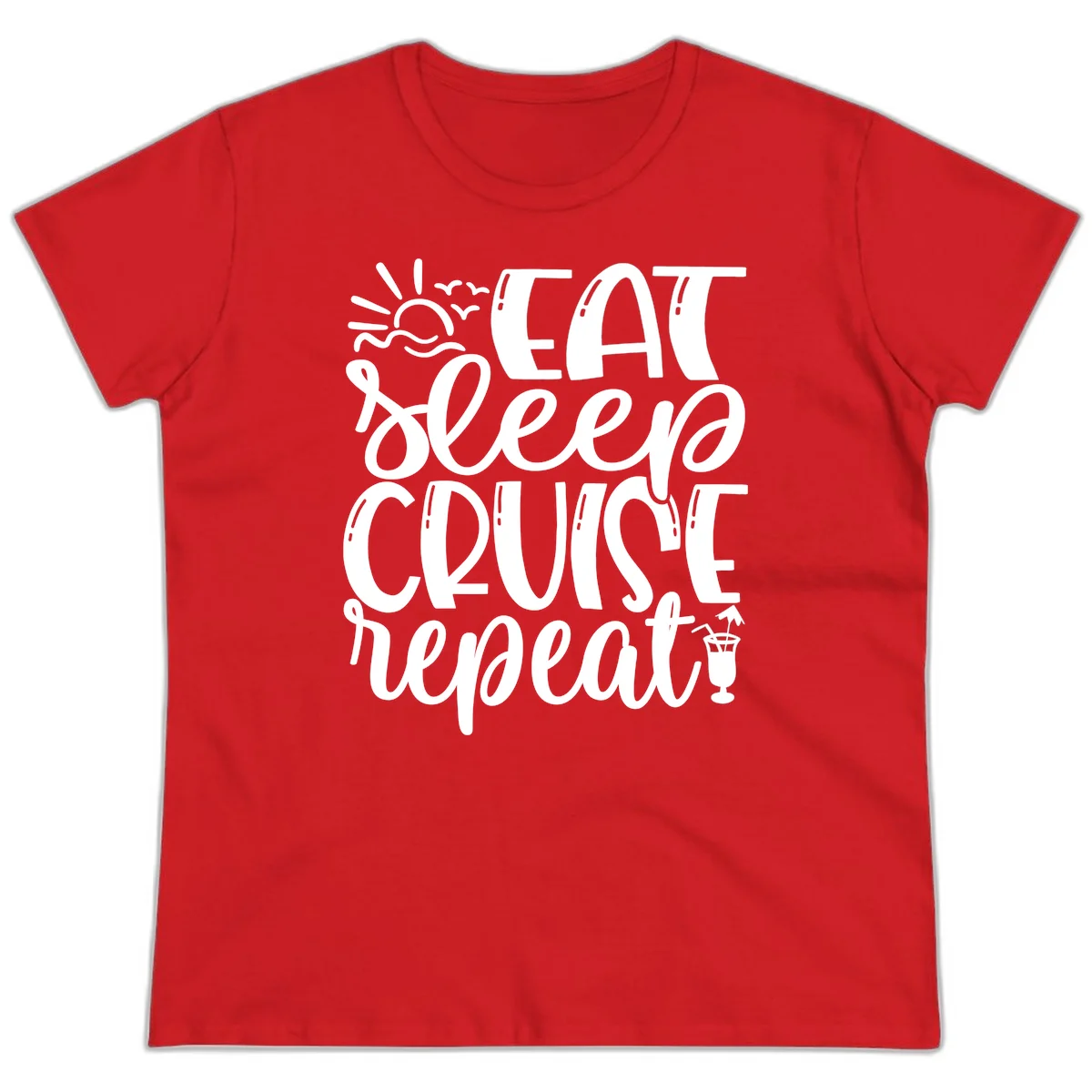 Eat Sleep Cruise Repeat Ladies Tee - Cruise Obsession in Red