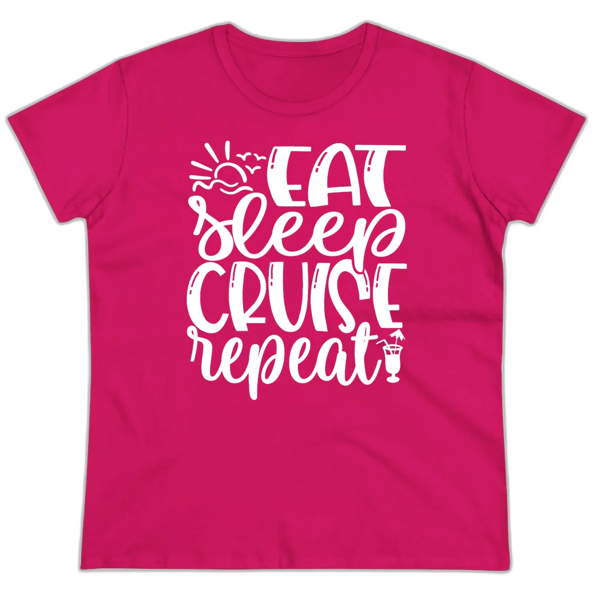 Eat Sleep Cruise Repeat Ladies Tee - Cruise Obsession in Heliconia