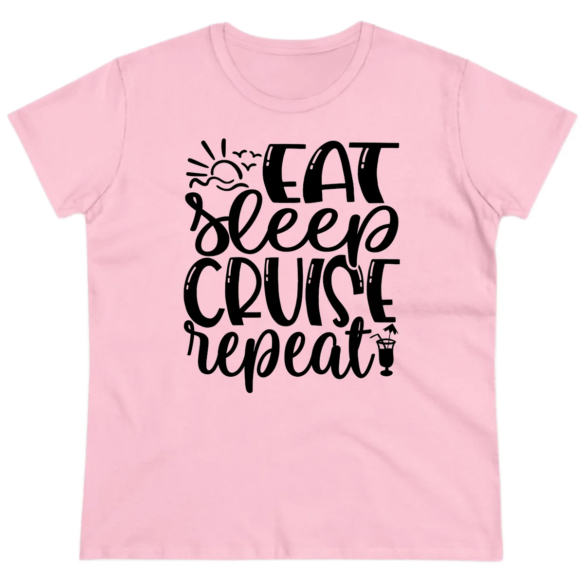 Eat Sleep Cruise Repeat Ladies Tee - Cruise Obsession in Light Pink