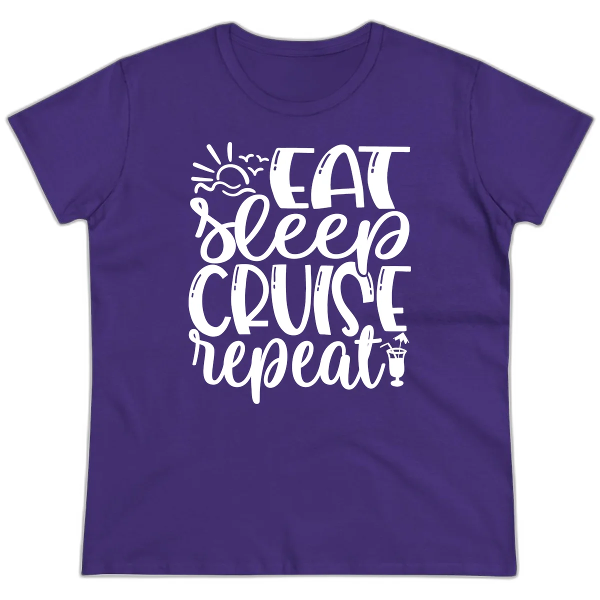 Eat Sleep Cruise Repeat Ladies Tee - Cruise Obsession in Purple
