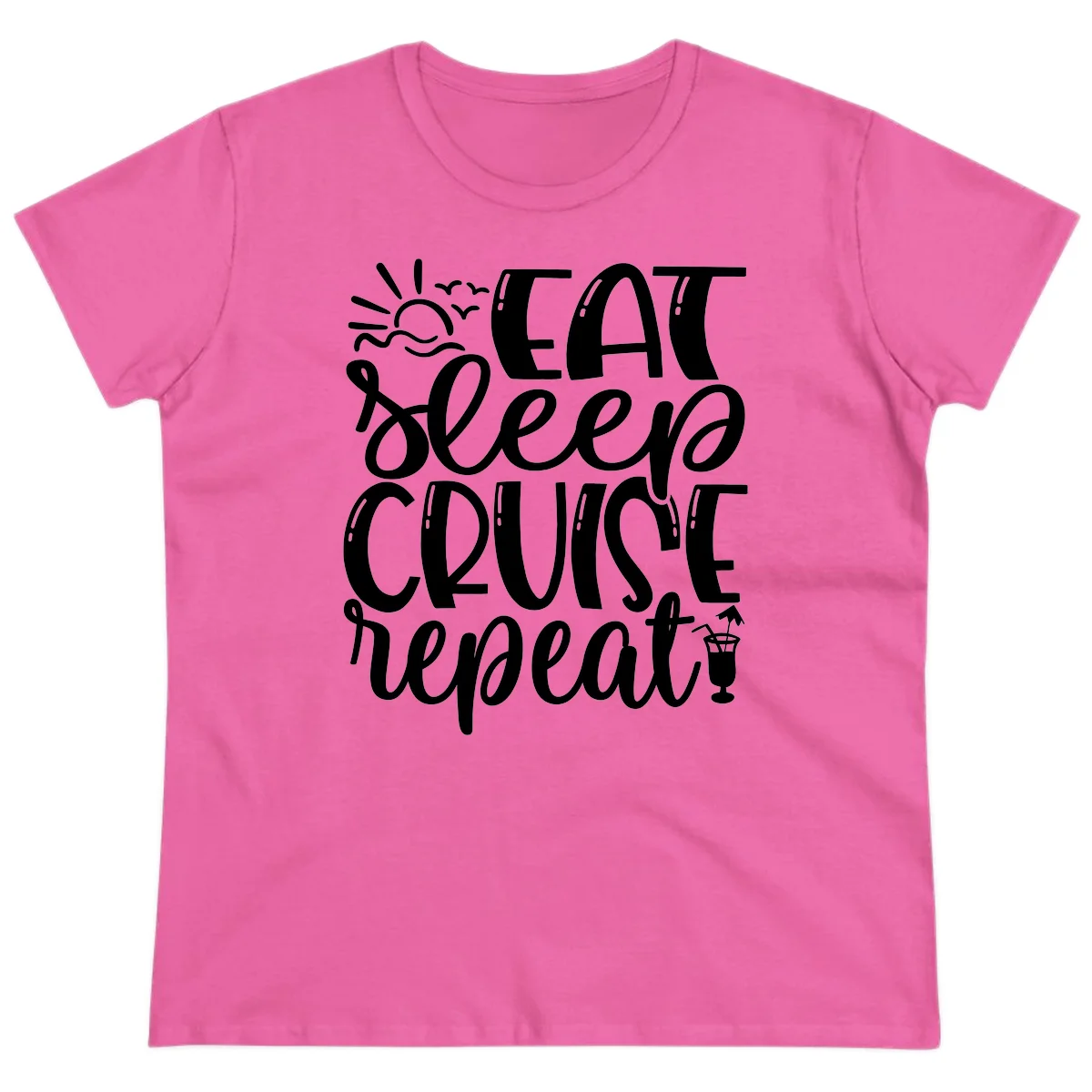 Eat Sleep Cruise Repeat Ladies Tee - Cruise Obsession in Azalea