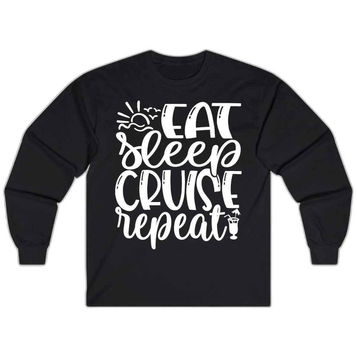 Eat Sleep Cruise Repeat Long Sleeve Tee - Cruise Mode in Black