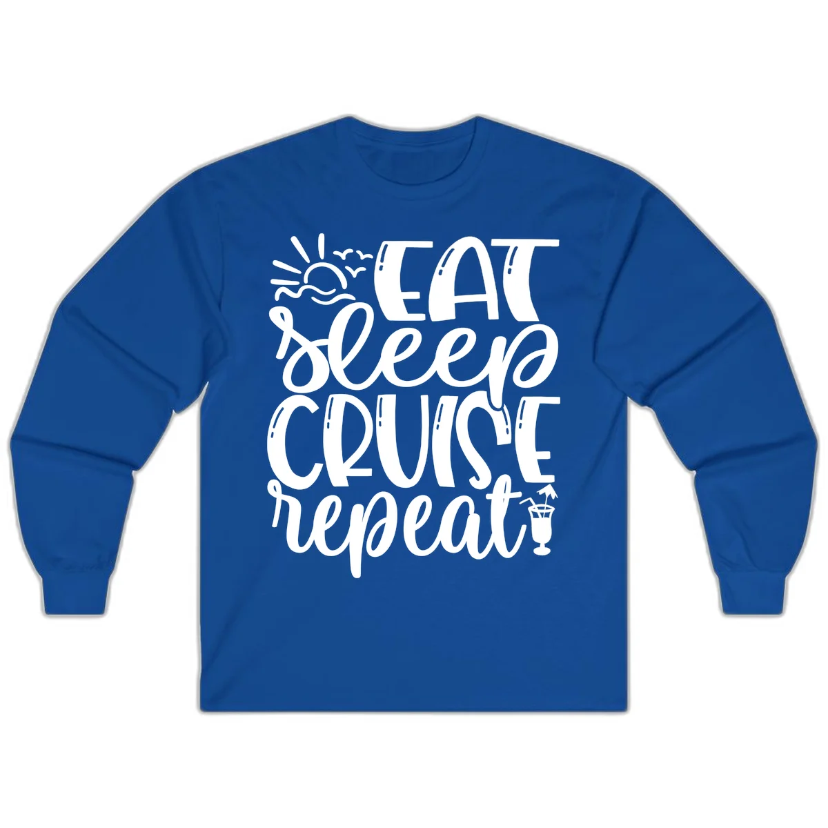 Eat Sleep Cruise Repeat Long Sleeve Tee - Cruise Mode in Royal