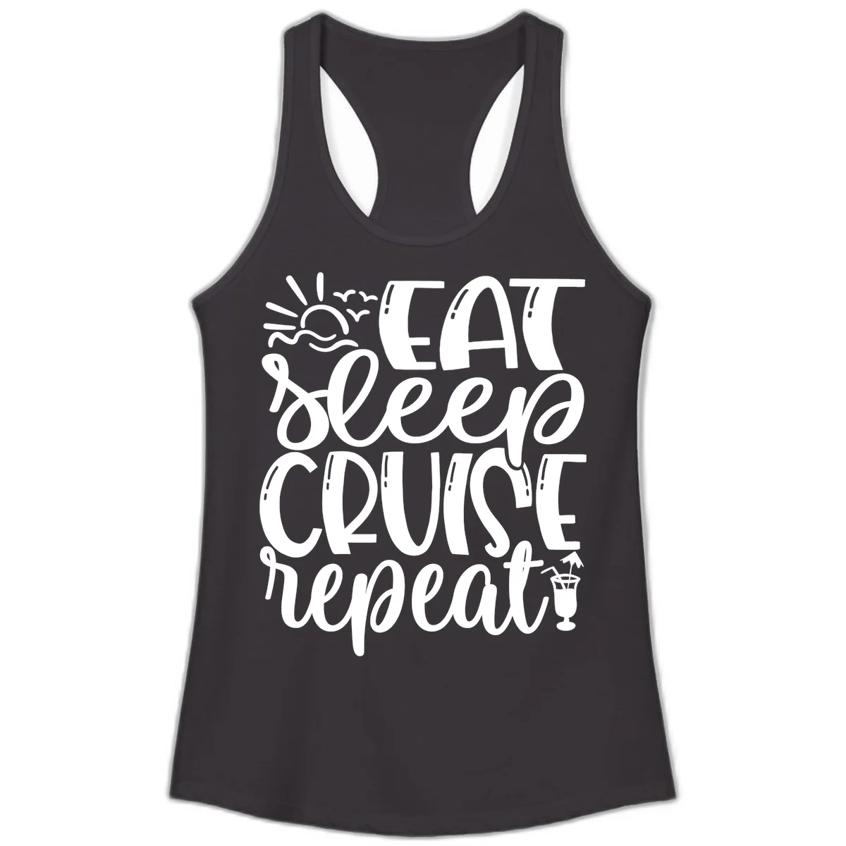 Eat Sleep Cruise Repeat Ladies Tank - Cruise Vibes in Black