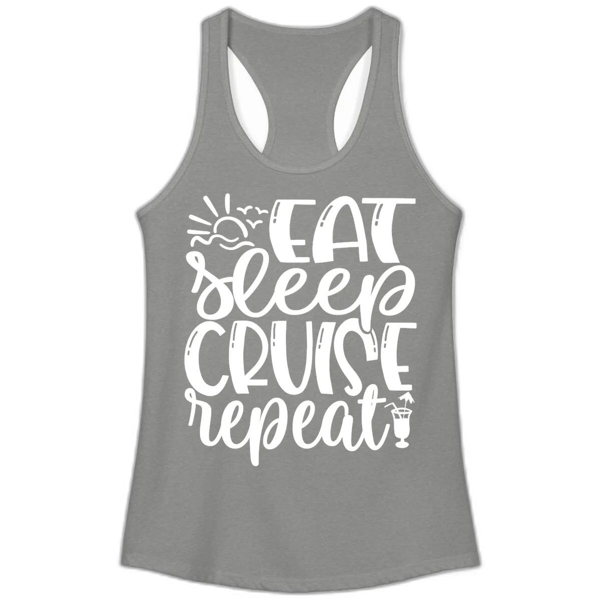 Eat Sleep Cruise Repeat Ladies Tank - Cruise Vibes in Heather Grey