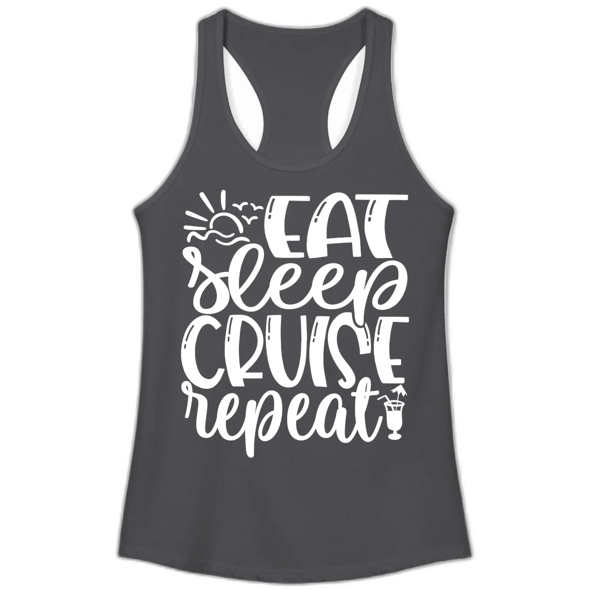 Eat Sleep Cruise Repeat Ladies Tank - Cruise Vibes in Solid Dark Gray