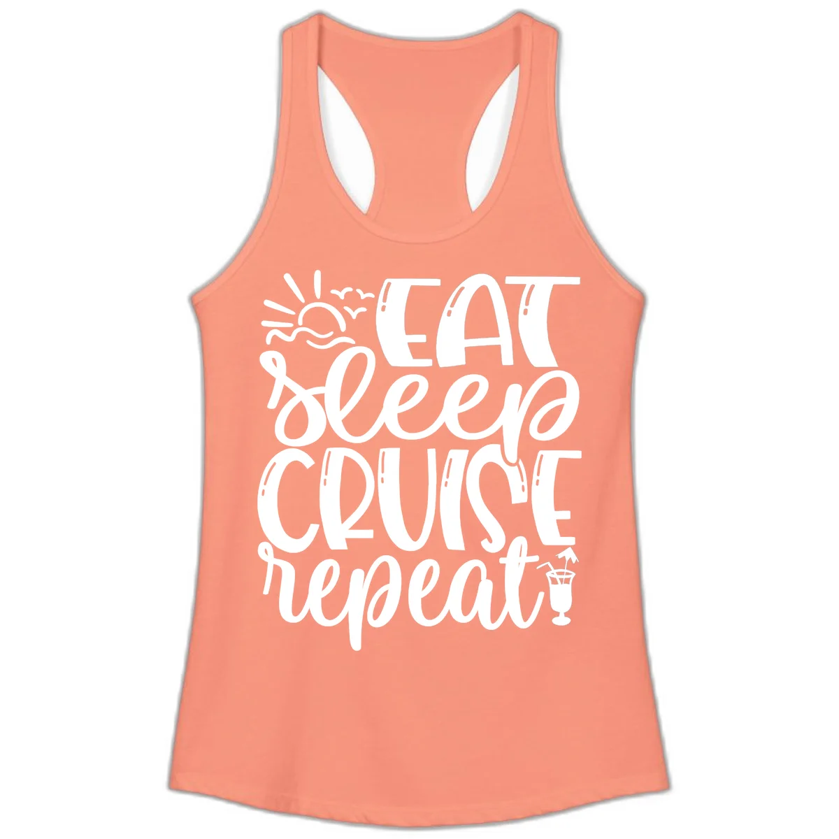 Eat Sleep Cruise Repeat Ladies Tank - Cruise Vibes in Solid Light Orange