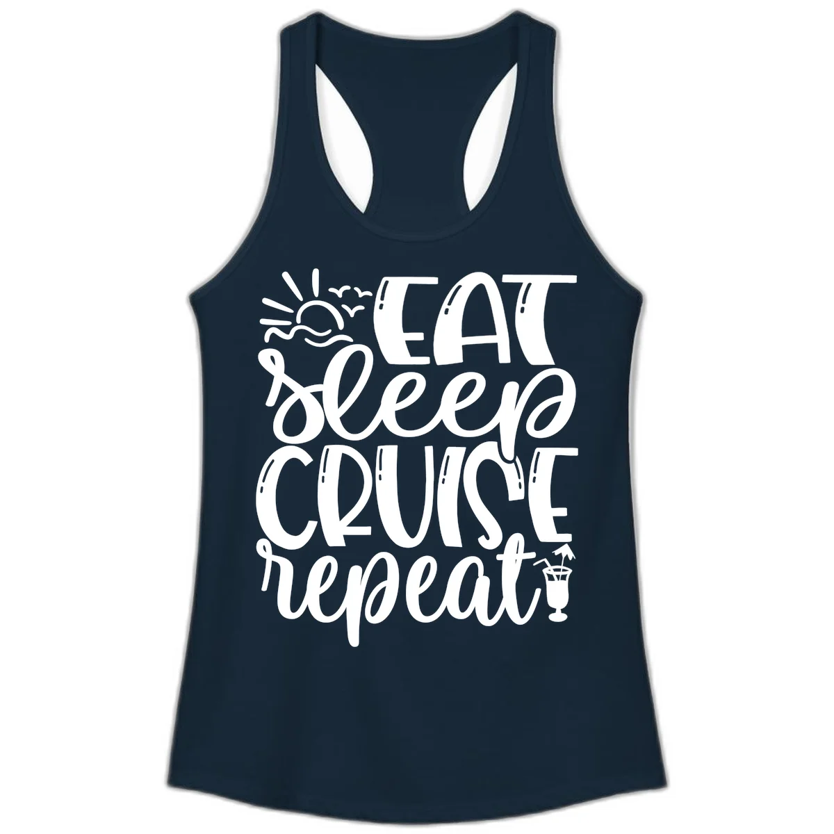 Eat Sleep Cruise Repeat Ladies Tank - Cruise Vibes in Solid Midnight Navy