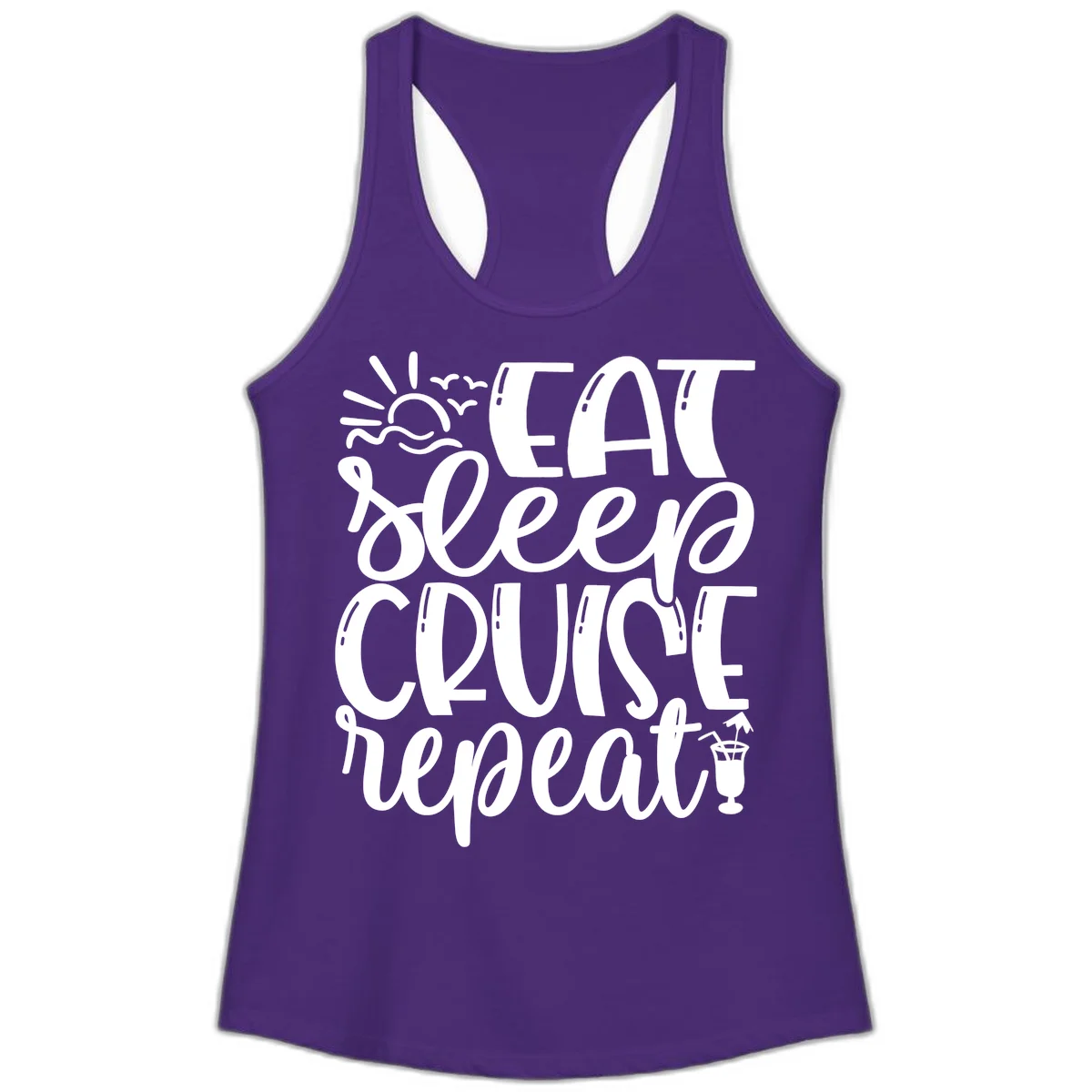 Eat Sleep Cruise Repeat Ladies Tank - Cruise Vibes in Solid Purple Rush