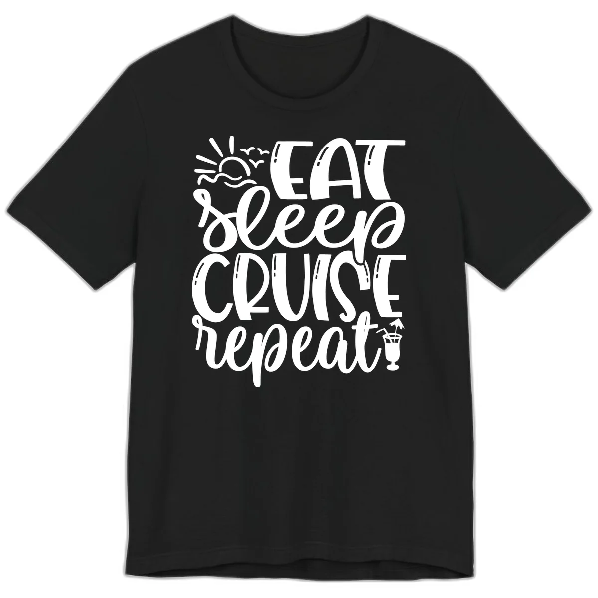Eat Sleep Cruise Repeat Premium T-Shirt - Vacation Vibes in Black