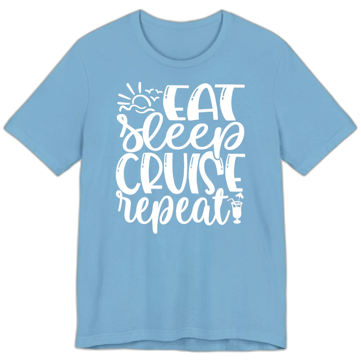 Eat Sleep Cruise Repeat Premium T-Shirt - Vacation Vibes in Ocean Blue