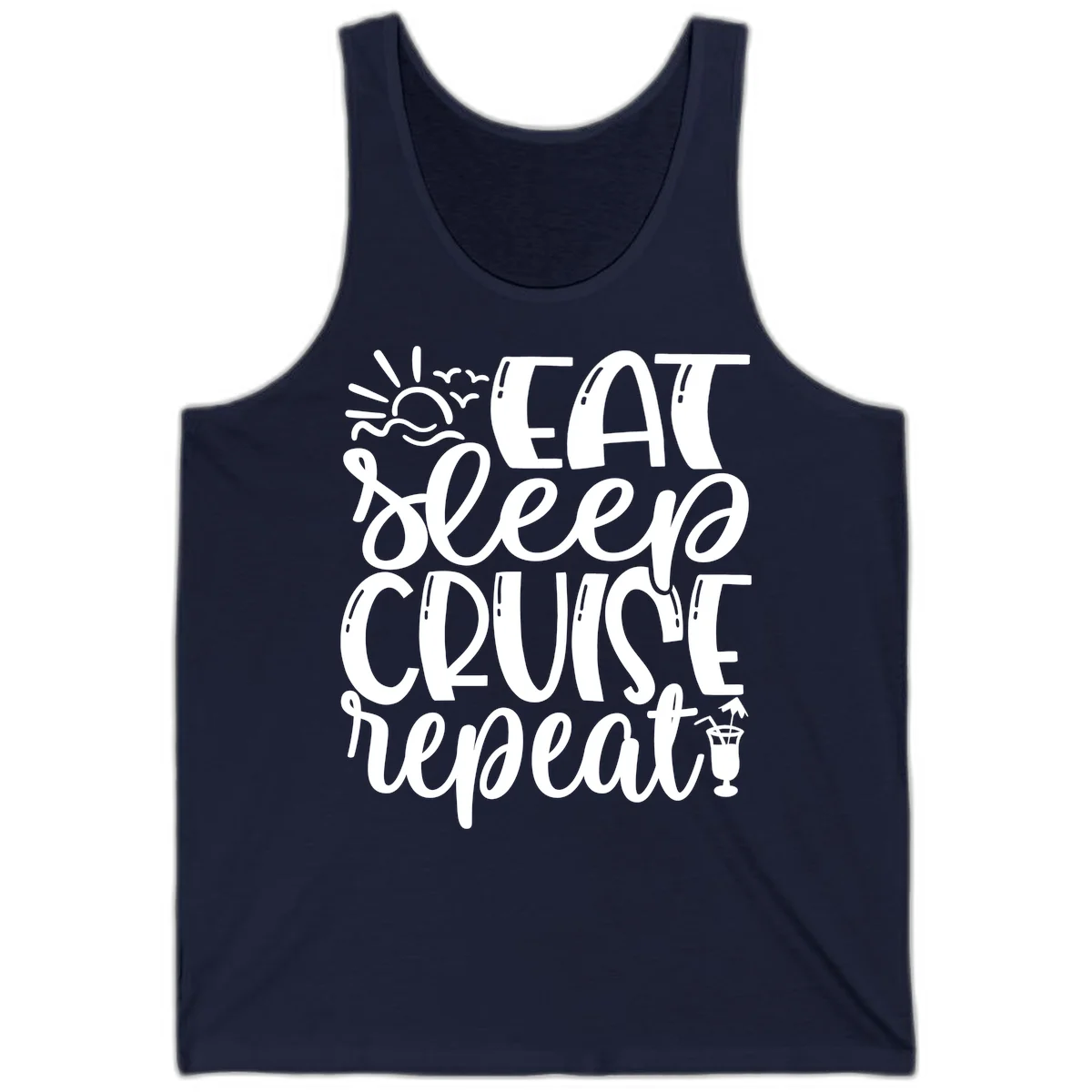 Eat Sleep Cruise Repeat Tank Top - Cruise Life Mantra in Navy