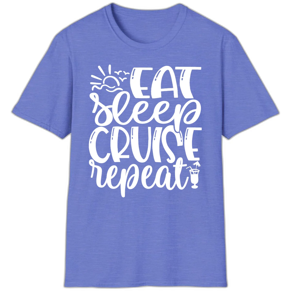 Eat Sleep Cruise Repeat T-Shirt - Your Cruise Vacation Mantra in Heather Royal