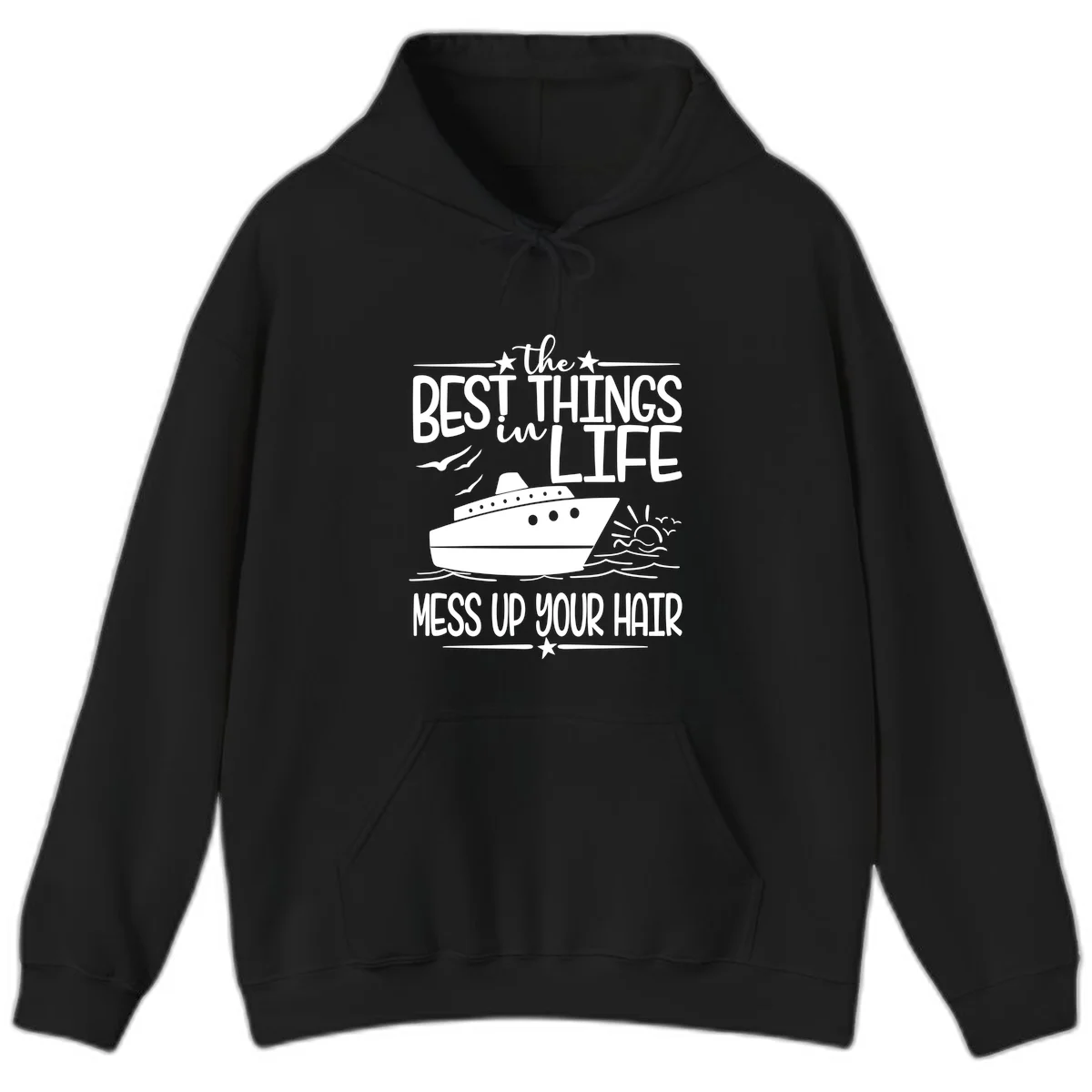 Best Things In Life Mess Up Your Hair Hoodie in Black