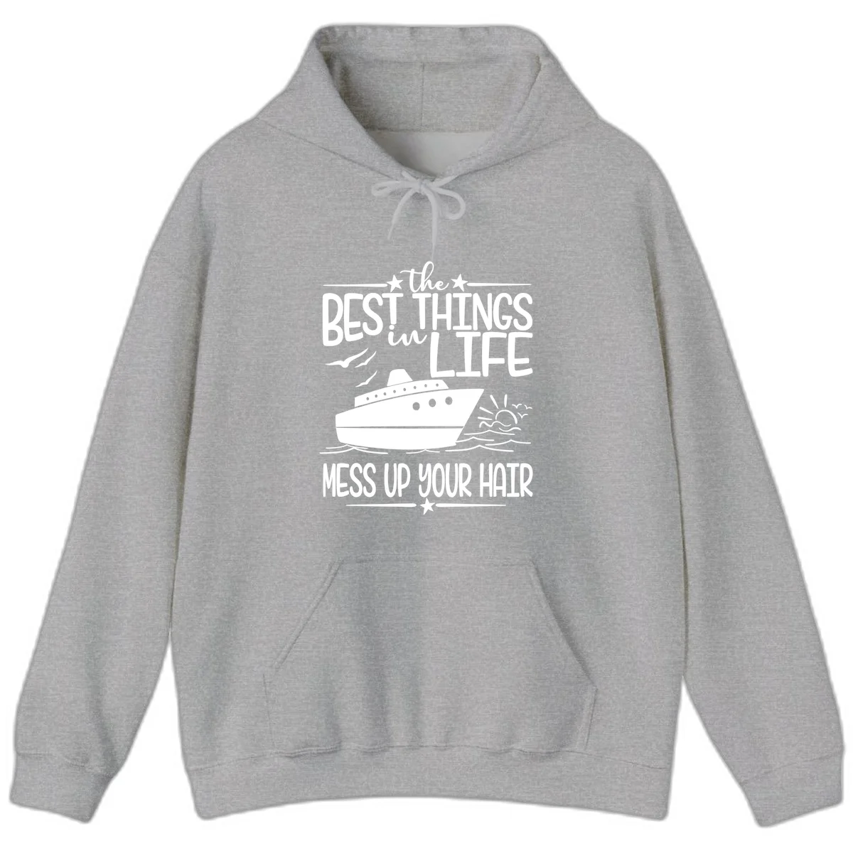 Best Things In Life Mess Up Your Hair Hoodie in Sport Grey