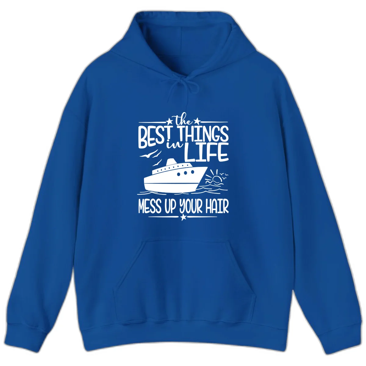 Best Things In Life Mess Up Your Hair Hoodie in Royal