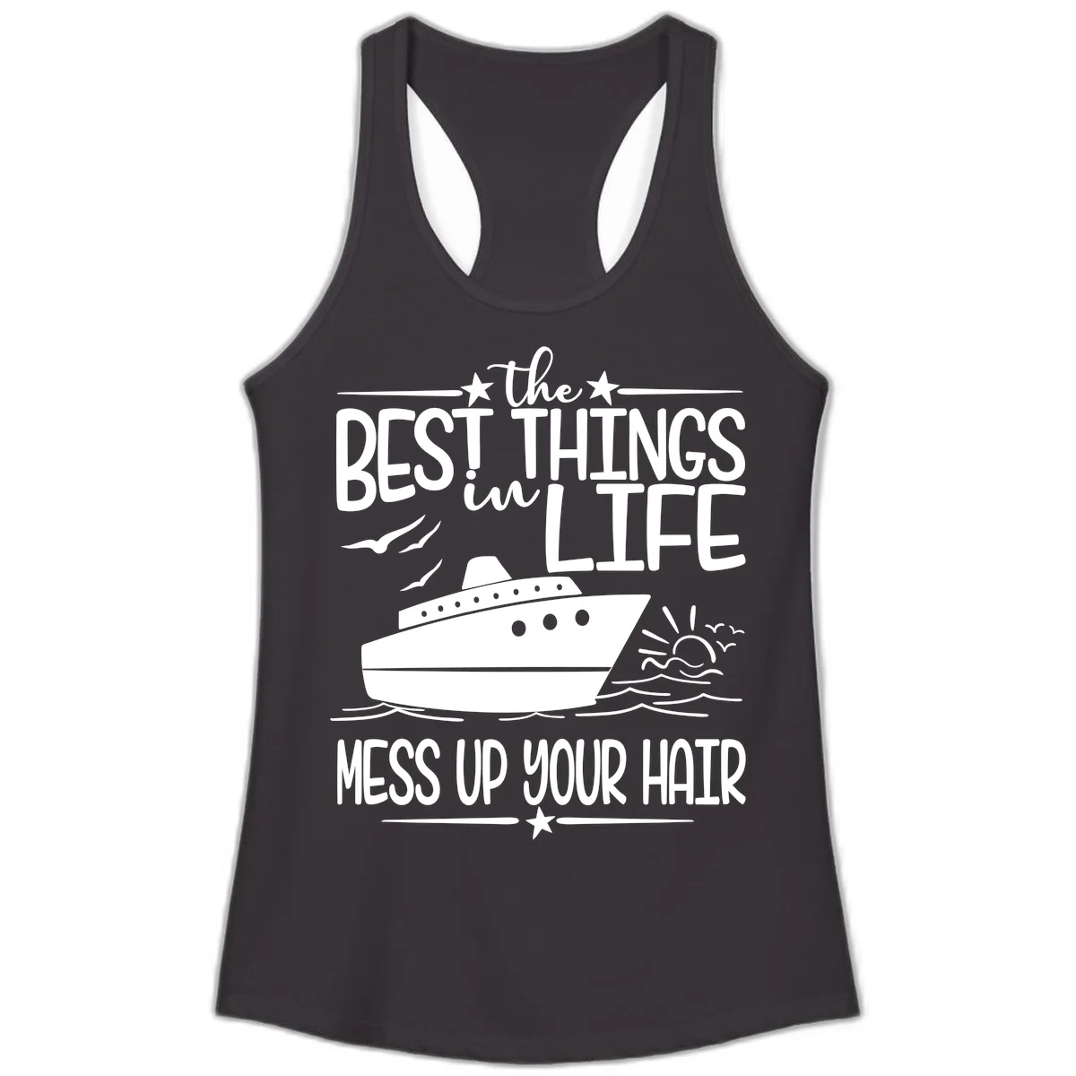 Best Things In Life Mess Up Your Hair Ladies Tank in Black