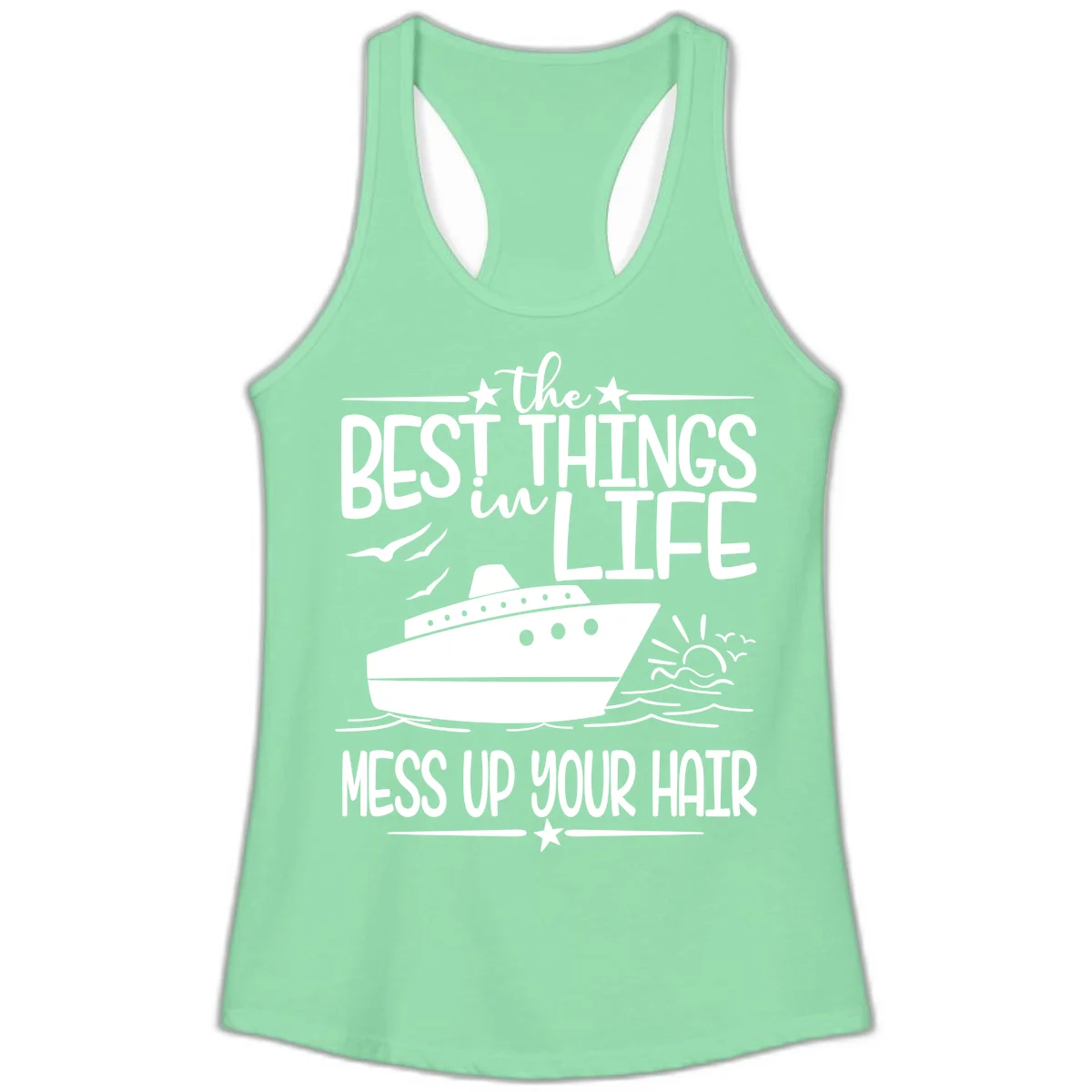 Best Things In Life Mess Up Your Hair Ladies Tank in Solid Mint